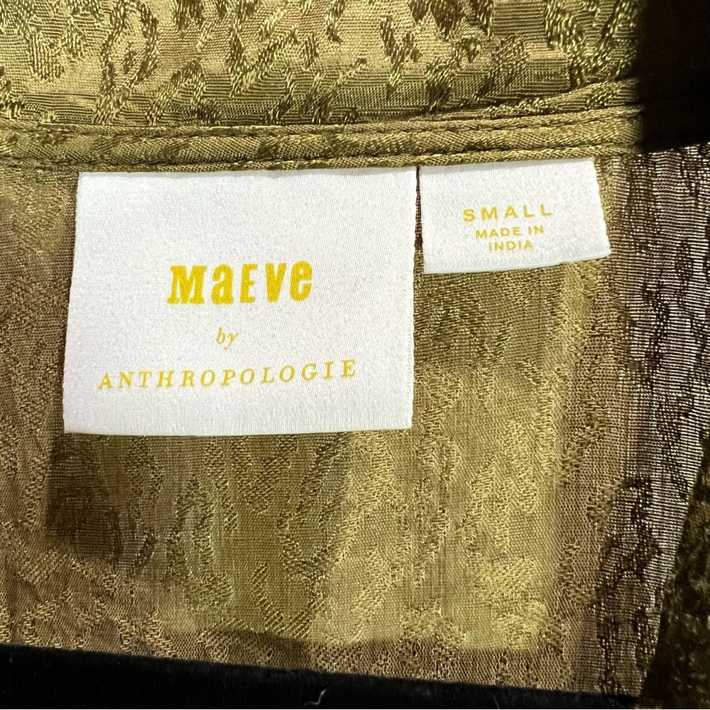Maeve By Anthropologie Bomber Jacket Womens Sz S Green Gold Leopard Slinky Zip - Picture 4 of 7